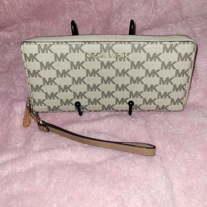 Michael Kors Monogram Beige Wristlet
